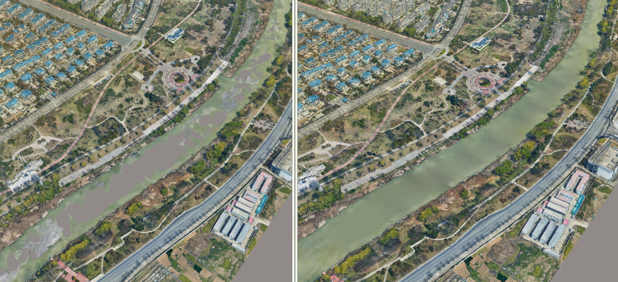 水域修飾前后對比 水域修飾前后對比